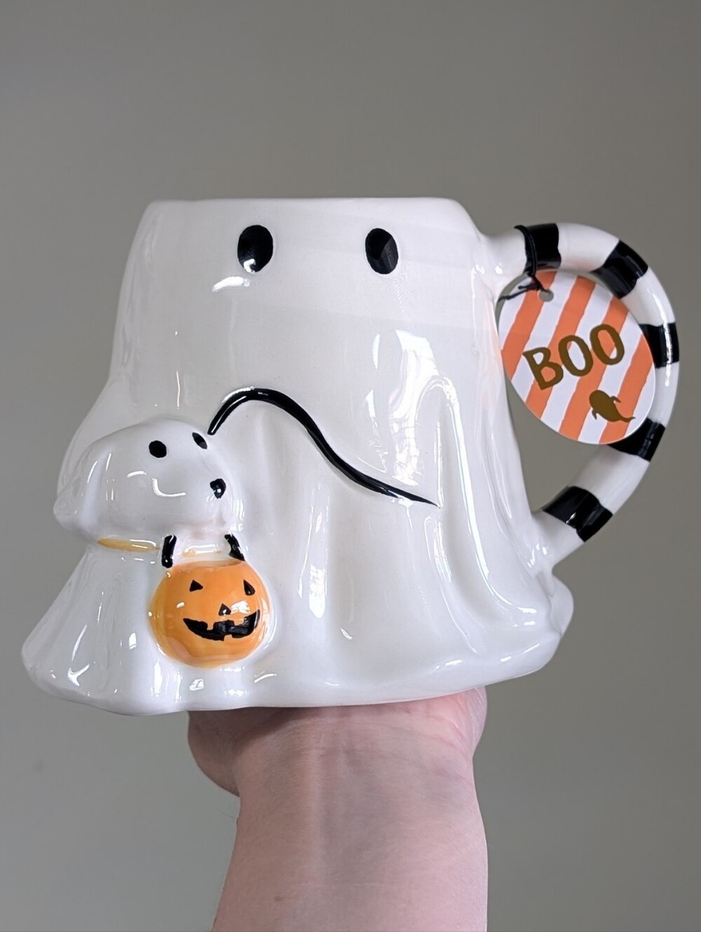 Spooky Cute Ghost Walking Dog Oversized Sculpted Ceramic Halloween Mug 🐕🦺👻